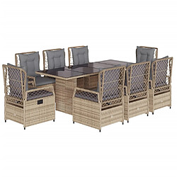 vidaXL Ensemble à manger de jardin et coussins 9 pcs beige Poly rotin