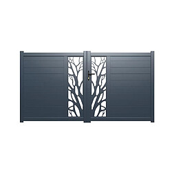 Vente-Unique Portail battant aluminium semi ajouré à motifs L307 x H187 cm anthracite LABRIT II