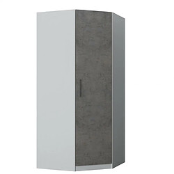 Inside 75 Armoire d'angle dressing LOFT blanc mat 1 porte gris béton 100 x 100 cm