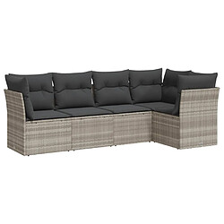 vidaXL Salon de jardin 5 pcs avec coussins gris clair résine tressée