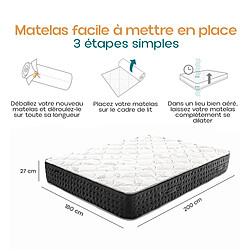 Avis Visiodirect Matelas à ressorts ensachés MIERA , King Size, 180x200 cm, en mousse haute densité, Soutien très ferme