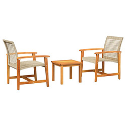 vidaXL Ensemble de bistro 3 pcs beige résine tressée et bois d'acacia