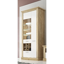 Pegane Armoire vitrine, buffet haut coloris Chêne cambrian,blanc - Longueur 96 x Profondeur 41 x Hauteur 201 cm 