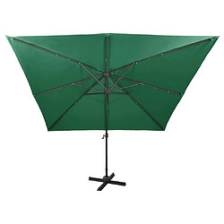 Avis vidaXL Parasol de jardin en porte-à-faux et mât et lumières LED vert