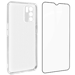 Avizar Coque Oppo A16 et A16s Silicone Souple Verre Trempé 9H Transparent Noir