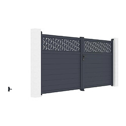 Acheter Vente-Unique Portail électrique battant aluminium semi plein à motifs L355 x H181 cm anthracite - BAZIO