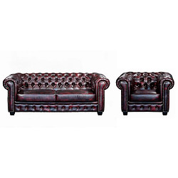 Vente-Unique Canapé chesterfield 4 places BRENTON 100% cuir de buffle premium - Caramel vintage pas cher