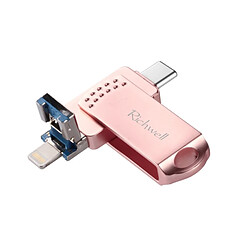 Wewoo Clé USB iPhone iDisk 64G Type-C + Lightning 8 broches + USB 3.0 Disque Flash métal à poussoir avec fonction OTG (or rose) 