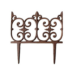 L'Héritier Du Temps Bordure de Jardin Bordurette Grille Victorienne Motif Fleurs de Lys en Fonte Patinée Marron 1,5x26,3x27cm