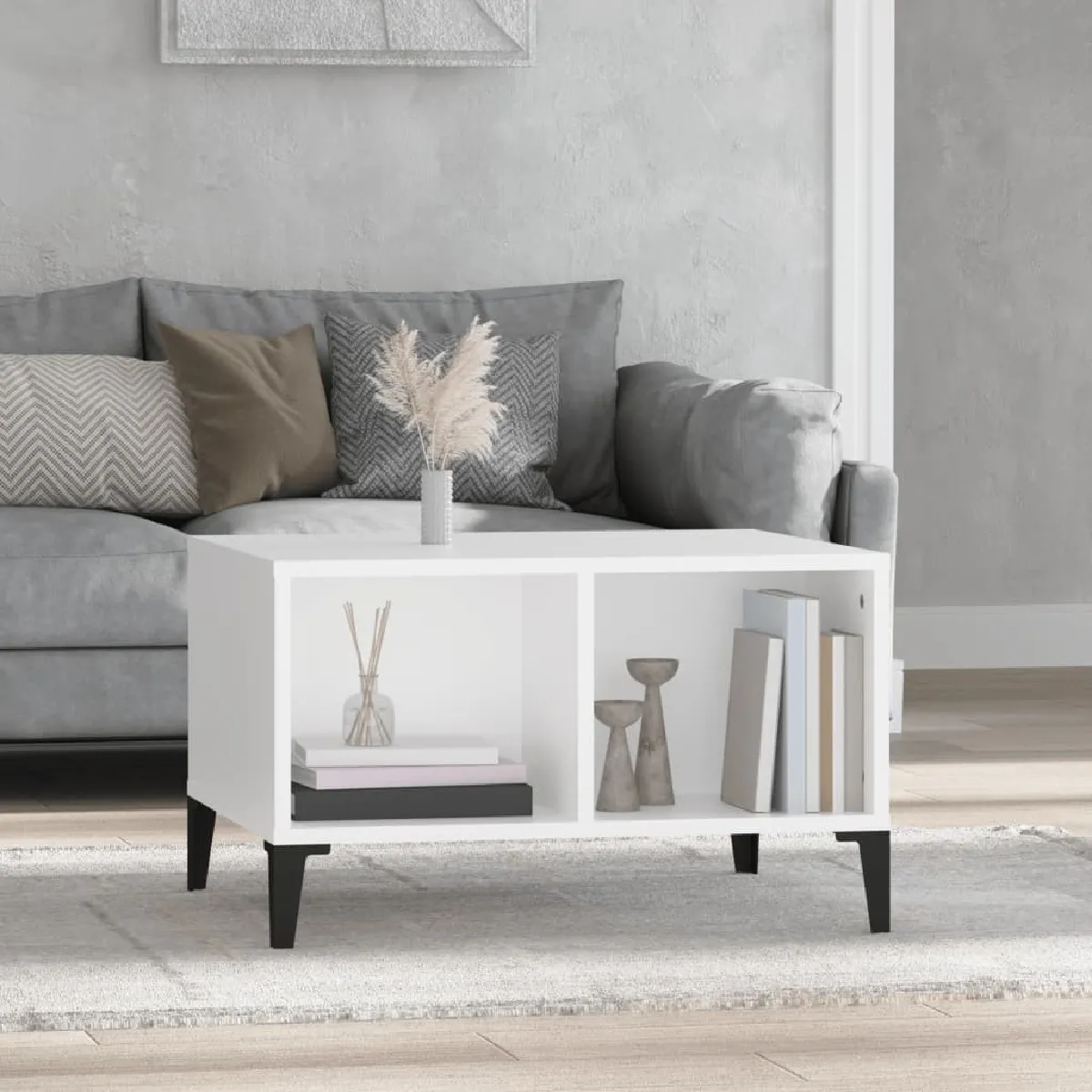 Maison Chic Table basse,Table Console Table d'appoint, Table pour salon Blanc 60x50x36,5 cm Bois d'ingénierie -MN30627