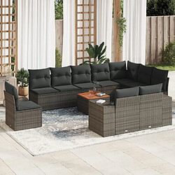 vidaXL Salon de jardin 11 pcs avec coussins gris résine tressée 