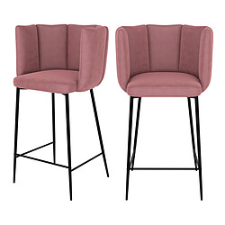 Rendez Vous Deco Chaise de bar Rosy en velours rose 67 cm (lot de 2) 