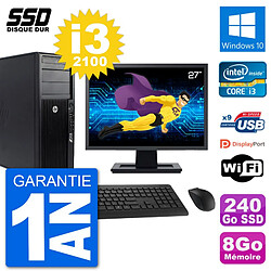 PC Tour HP Z210 Ecran 27" Intel i3-2100 RAM 8Go SSD 240Go Windows 10 Wifi · Occasion 