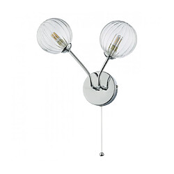 Luminaire Center Lampe avec abat jour Yiska Chrome poli,verre côtelé 2 ampoules 26cm pas cher