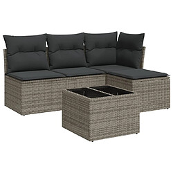 Maison Chic Salon de jardin 5 pcs avec coussins | Ensemble de Table et chaises | Mobilier d'Extérieur gris résine tressée -GKD35955