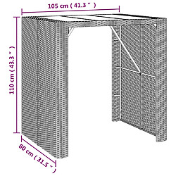 vidaXL Table de bar et dessus en verre marron 105x80x110 cm poly rotin pas cher