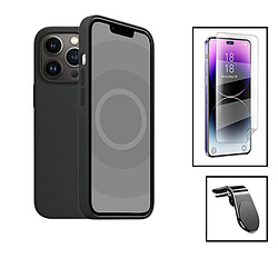 PHONECARE Kit Film Hydrogel Full Cover Avant + Coque Silicone Liquide + Support Magnétique L Safe Driving Voiture pour Apple iPhone 15 Plus - Noir 