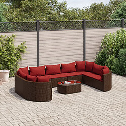 vidaXL Salon de jardin 10 pcs avec coussins marron résine tressée 