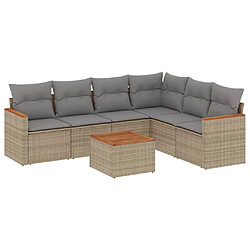 vidaXL Salon de jardin avec coussins 7 pcs beige résine tressée