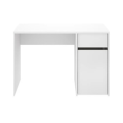 Pegane Meuble de bureau, table de bureau en bois mélaminé avec 1 tiroir et 1 porte coloris blanc - Longueur 110 x Profondeur 50 x Hauteur 74 cm