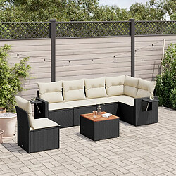 vidaXL Salon de jardin 7 pcs avec coussins noir résine tressée 