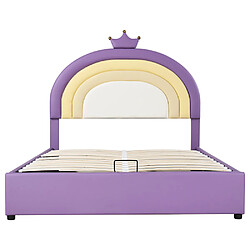 Sweiko Lit d'enfant Lit Tapissé 140x200 cm Lit Hydraulique Lit Jeune avec Tête de Lit Réglable en Hauteur PU Violet clair