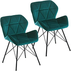 Decoshop26 Lot de 2 chaises de salle à manger en tissu velours pétrole couture triangle pieds en métal design Eiffel CDS09335 