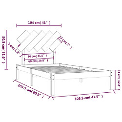 vidaXL Cadre de lit Gris 100x200 cm Bois massif pas cher