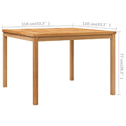 vidaXL Table à dîner de jardin 110x110x77 cm Bois de teck solide pas cher