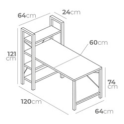 Bureau avec étagère EDM 75196 Noir Bois Métal 121 x 120 x 64 cm