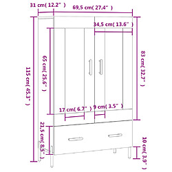 vidaXL Buffet haut gris béton 69,5x31x115 cm bois d'ingénierie pas cher