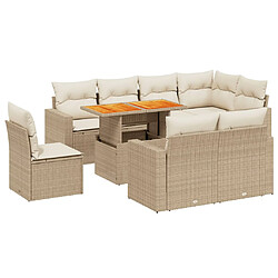 vidaXL Salon de jardin avec coussins 9 pcs beige résine tressée