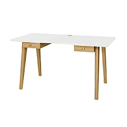 Mes Bureau scandinave 2 tiroirs 140x70x75 cm blanc et naturel - DANICA