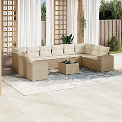 vidaXL Salon de jardin 11 pcs avec coussins beige résine tressée 