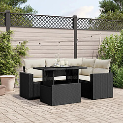 vidaXL Salon de jardin 5 pcs avec coussins noir résine tressée 