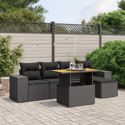 vidaXL Salon de jardin 6 pcs avec coussins noir résine tressée