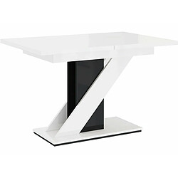 palozi home Table repas extensible MEVA - 120/160 X 80 X 75 cm - Blanc brillant/Noir brillant