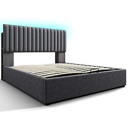 Sweiko Lit adulte Lit 140x200 cm coffre avec espace de rangement lit double lit de contrôle par application LED tête de lit réglable Avec Matelas Gris