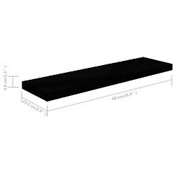 vidaXL Étagère murale flottante 2 pcs Noir brillant 90x23,5x3,8 cm MDF pas cher