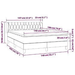 vidaXL Sommier à lattes de lit et matelas Gris foncé 140x190cm Velours pas cher