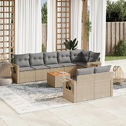 vidaXL Salon de jardin avec coussins 9 pcs beige résine tressée 