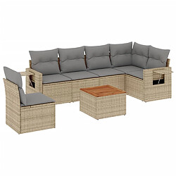 vidaXL Salon de jardin avec coussins 7 pcs beige résine tressée