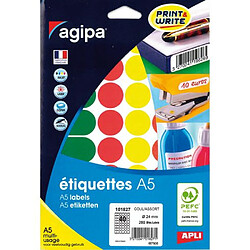 Pastille adhésive Ø 24 mm Agipa 101827 couleurs assorties - Pochette de 280