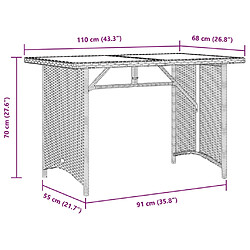 vidaXL Table de jardin avec dessus en verre noir 110x68x70 poly rotin pas cher