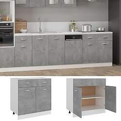 vidaXL Armoire de plancher à tiroir Gris béton Bois d’ingénierie