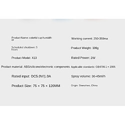 Universal Coupes colorées humidifiant l'air, remplissant l'instrument, purifiant, mini humidifiant USB, atomisateur pas cher