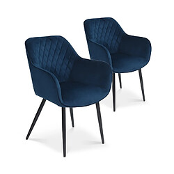 Lot de 2 chaises Victoria en velours bleu pieds noir