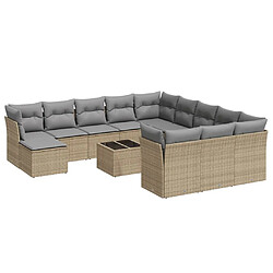 vidaXL Salon de jardin avec coussins 13 pcs beige résine tressée