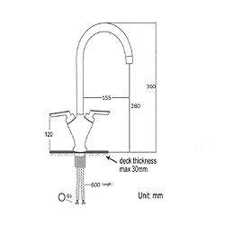 Xcel Home HB0017 HB10017 Swan Mitigeur évier de cuisine à double levier monobloc 360 degrés avec bec pivotant Chromé avec tuyaux raccords standard Argenté