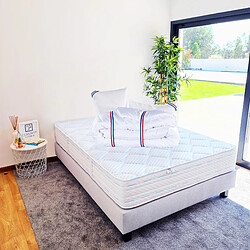 LUXURY LITERIE Ensemble matelas Thermotec 160x200 cm + sommier gris ep20cm + 2 oreillers + couette